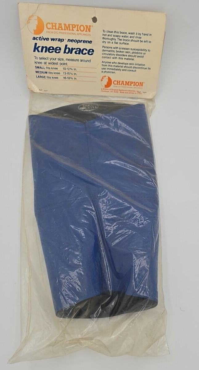 Vintage Champion Neoprene Knee Brace Made in USA, with HOR- SHU Blue, Size SMALL
