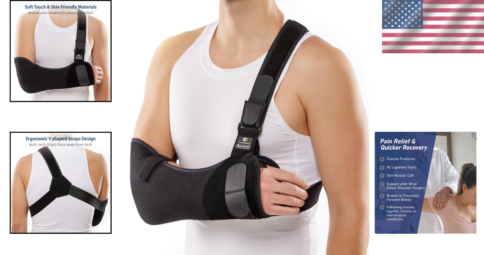 Pain Relief Shoulder Immobilizer Sling – Adjustable Medium Size for Recovery