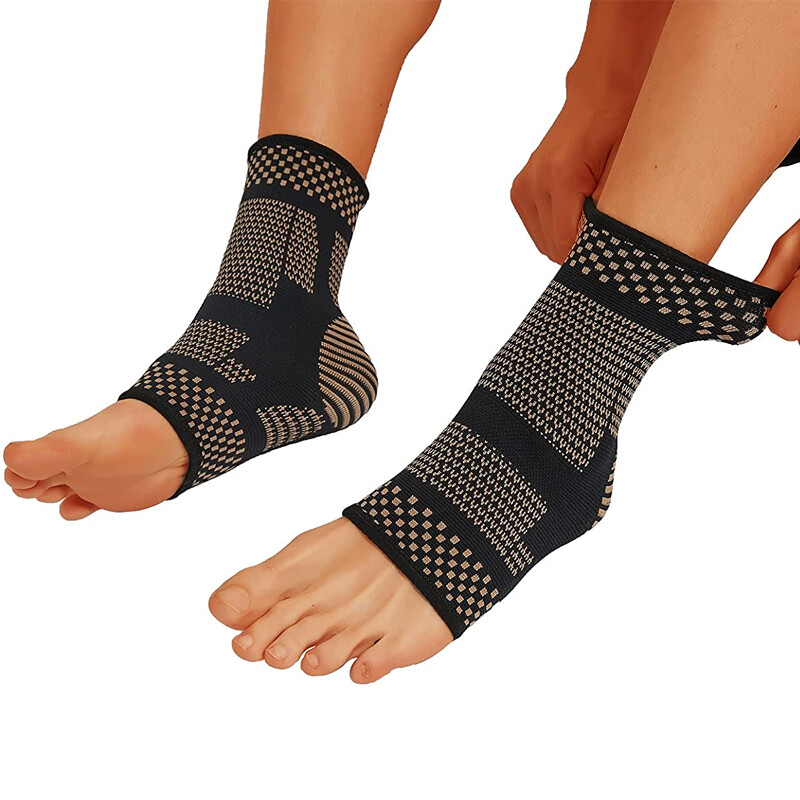 Copper Ankle Support Brace Foot Wrap Compression Sleeve Achilles Tendonitis BML