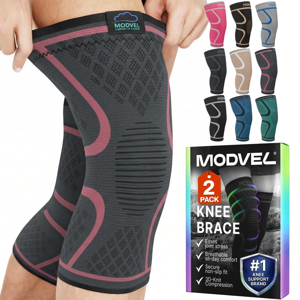 Modvel 2 Pack Knee Brace Compression Sleeve for Men & Women