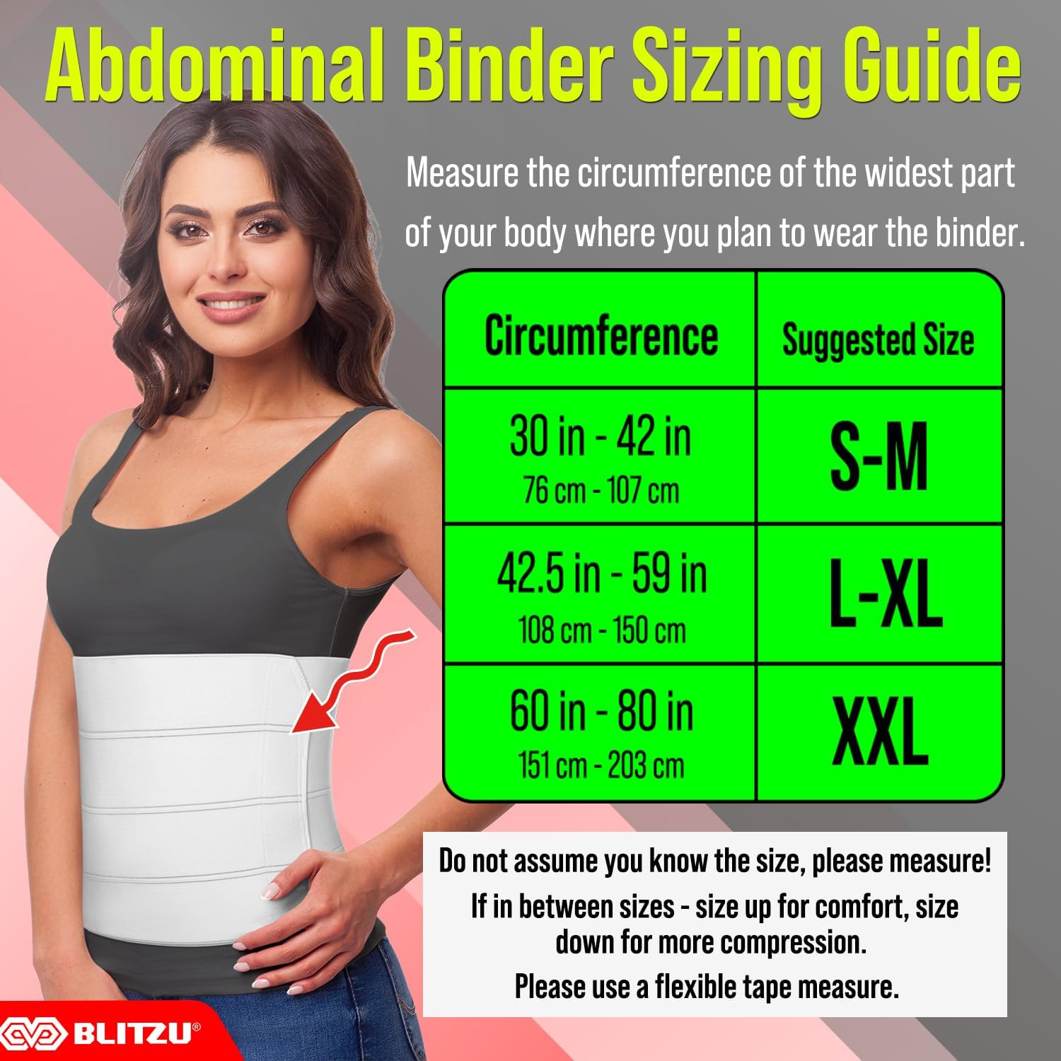 Abdominal Binder for Women & Men Post Surgery Recovery, 12 Inch 4 Panel Waist Co