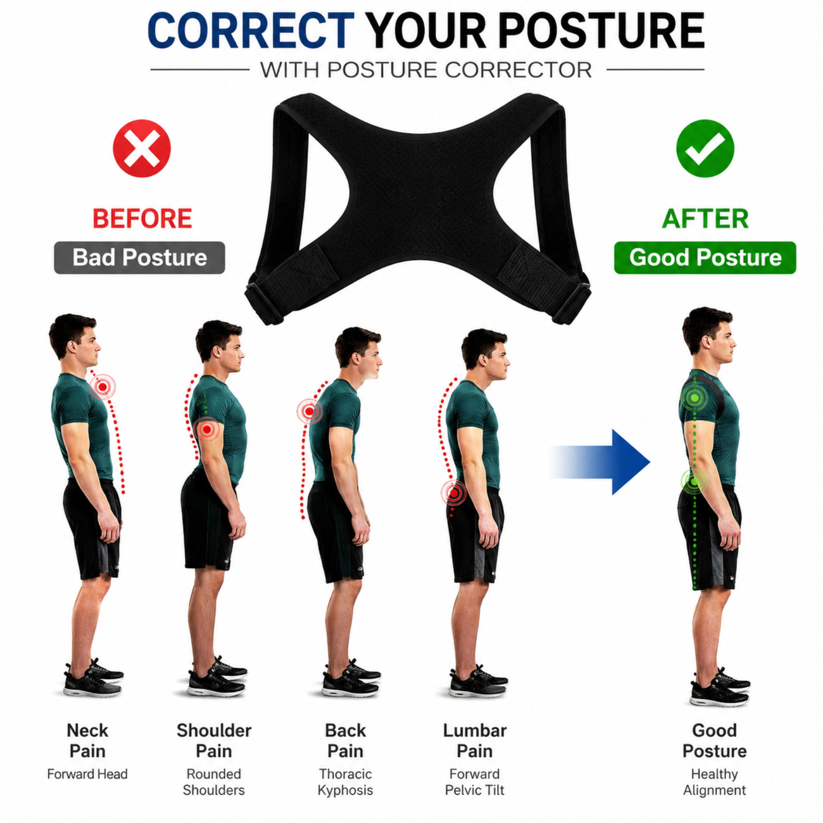 Back Posture Corrector Shoulder Straight Support Brace Belt Therapy Men Women