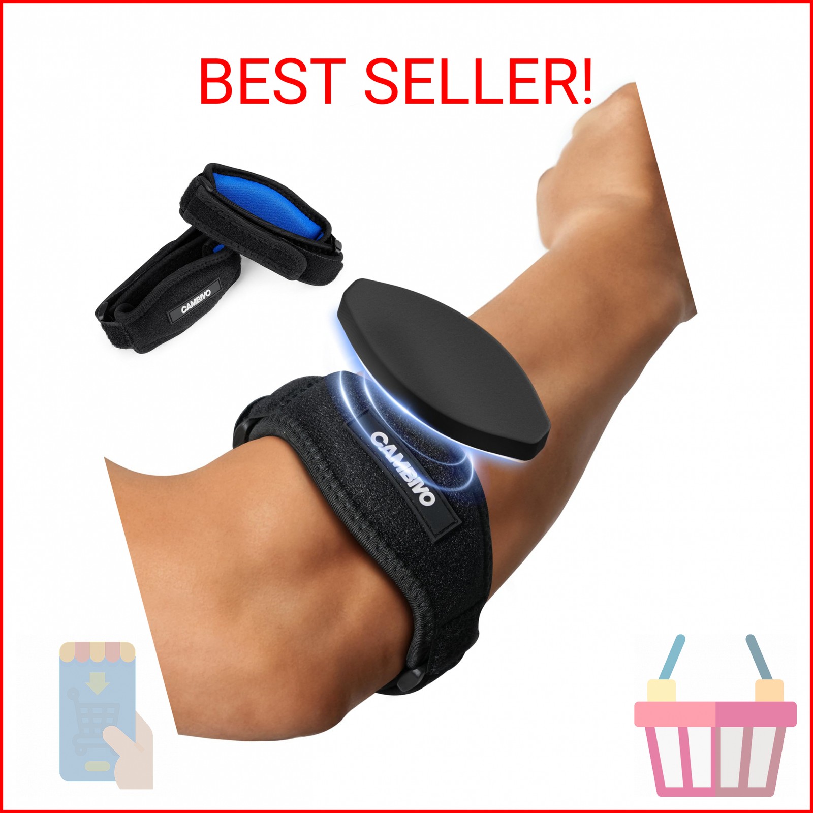 CAMBIVO 2 Pack Tennis Elbow Brace Strap for Tendonitis, Black