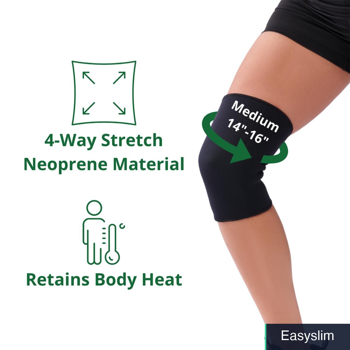 Knee Support Brace Medium Neoprene Compression Black 14-16 Circumference