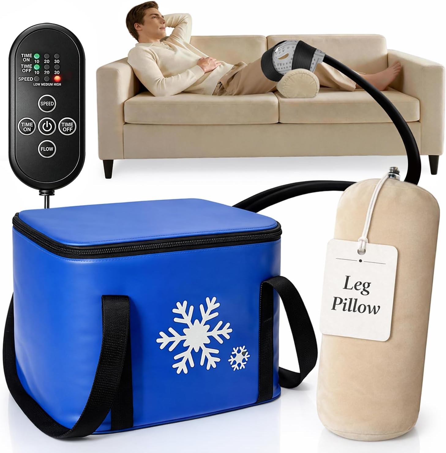 Ice Machine for Knee After Surgery with Inflatable Leg Elevation Pillow, Portabl