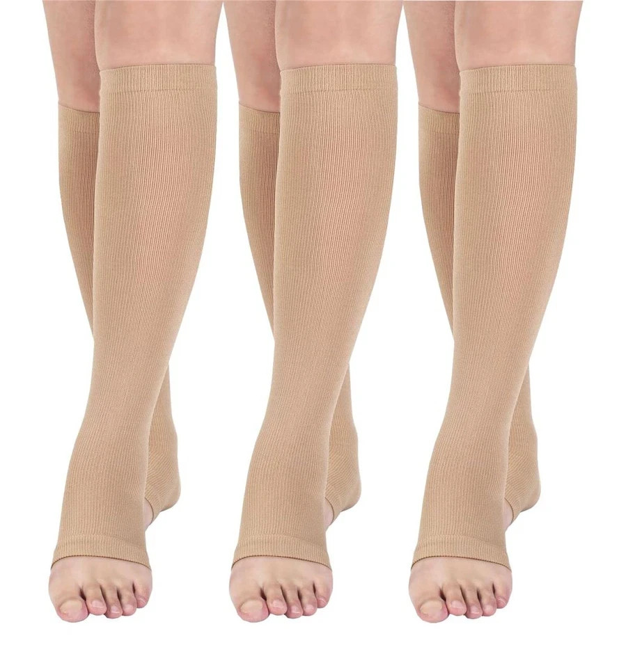Open toe Toeless Compression Socks 3 Pairs for Women Men 15-20 mmHg Support R…