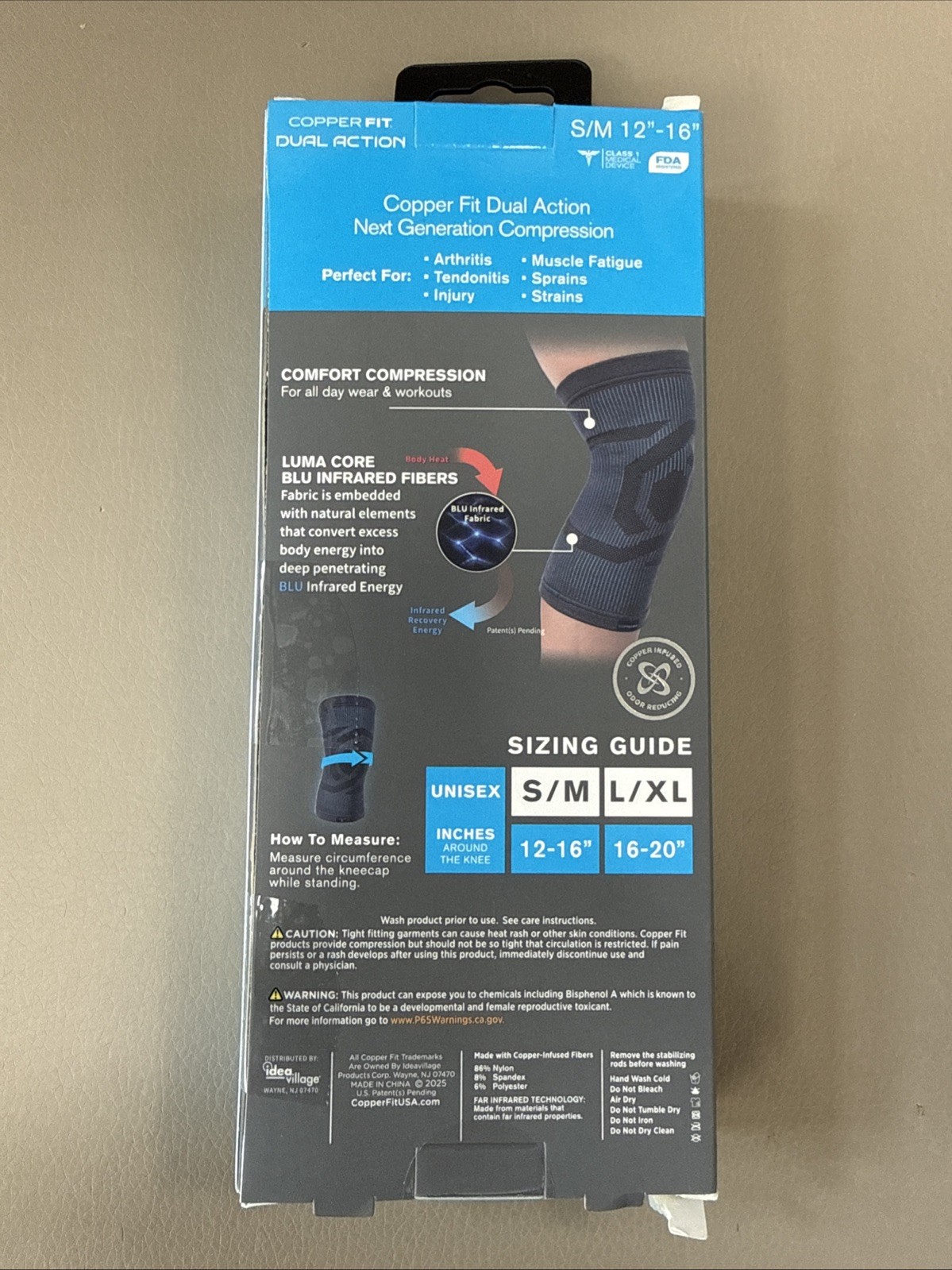 Copper Fit Dual Action Knee Sleeve Compression S/M 12″-16″ Relief + Recovery ..A