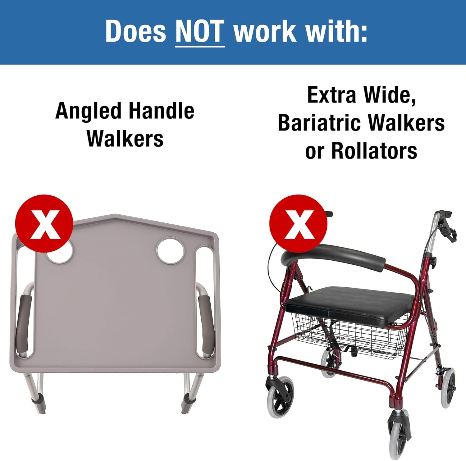 Durable & Easy to Clean Tray w/ Raised Edges & 2 Cup Holders for Walkers