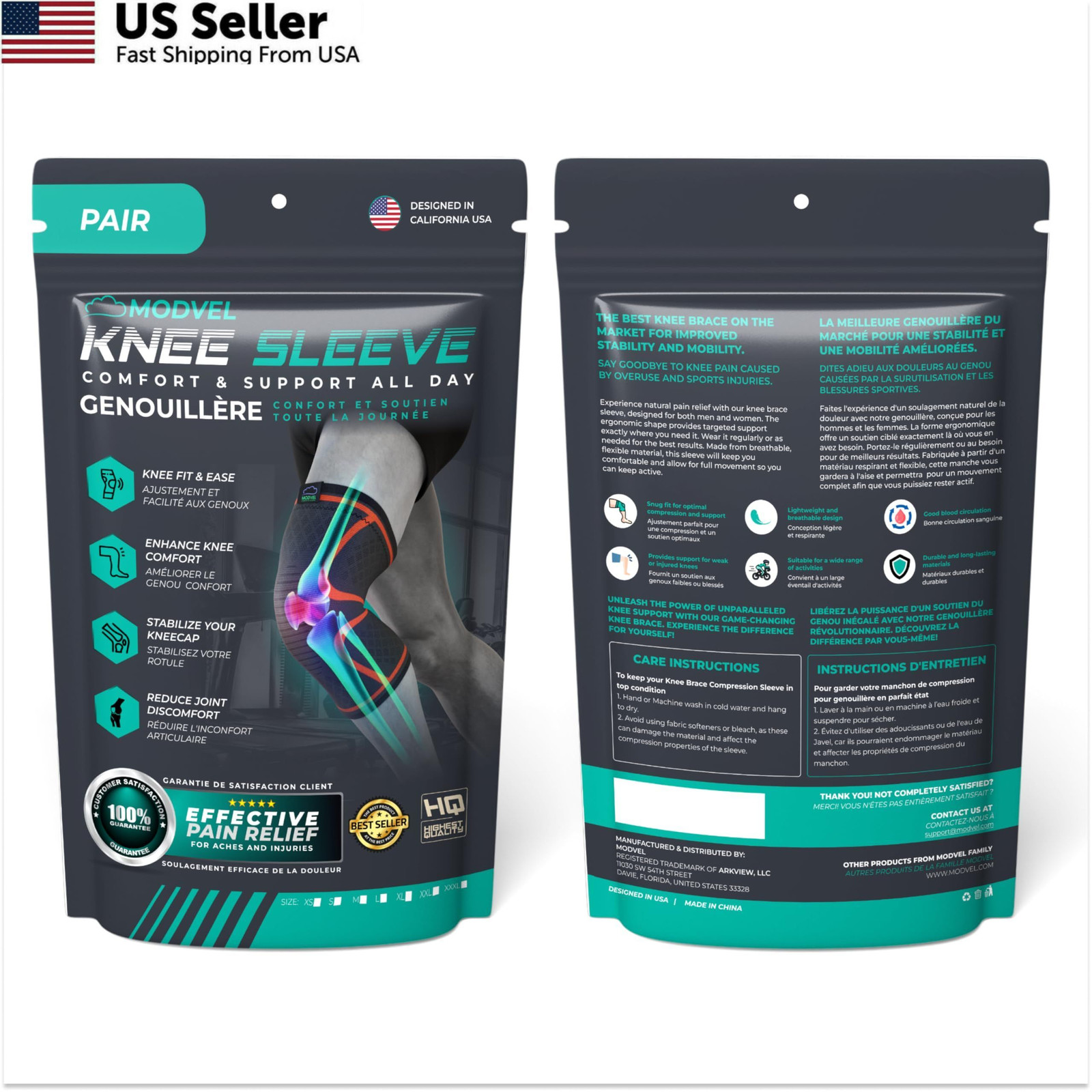 2-Pack Compression Knee Brace Support Sleeve for Meniscus ACL Arthritis Pain USA