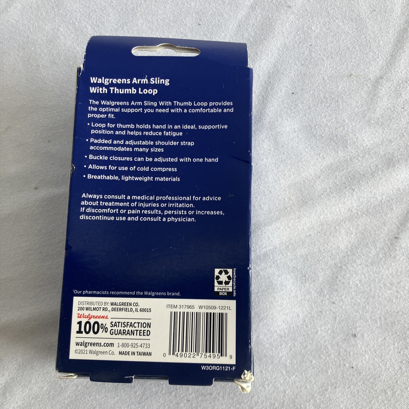 Arm Sling w/ Thumb Loop 1 Size Left or Right Shoulder, Antimicrobial, Walgreens