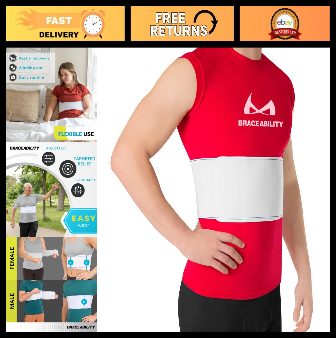 Universal Rib Injury Binder Belt – Compression Wrap for Broken, Fractured Ribs,