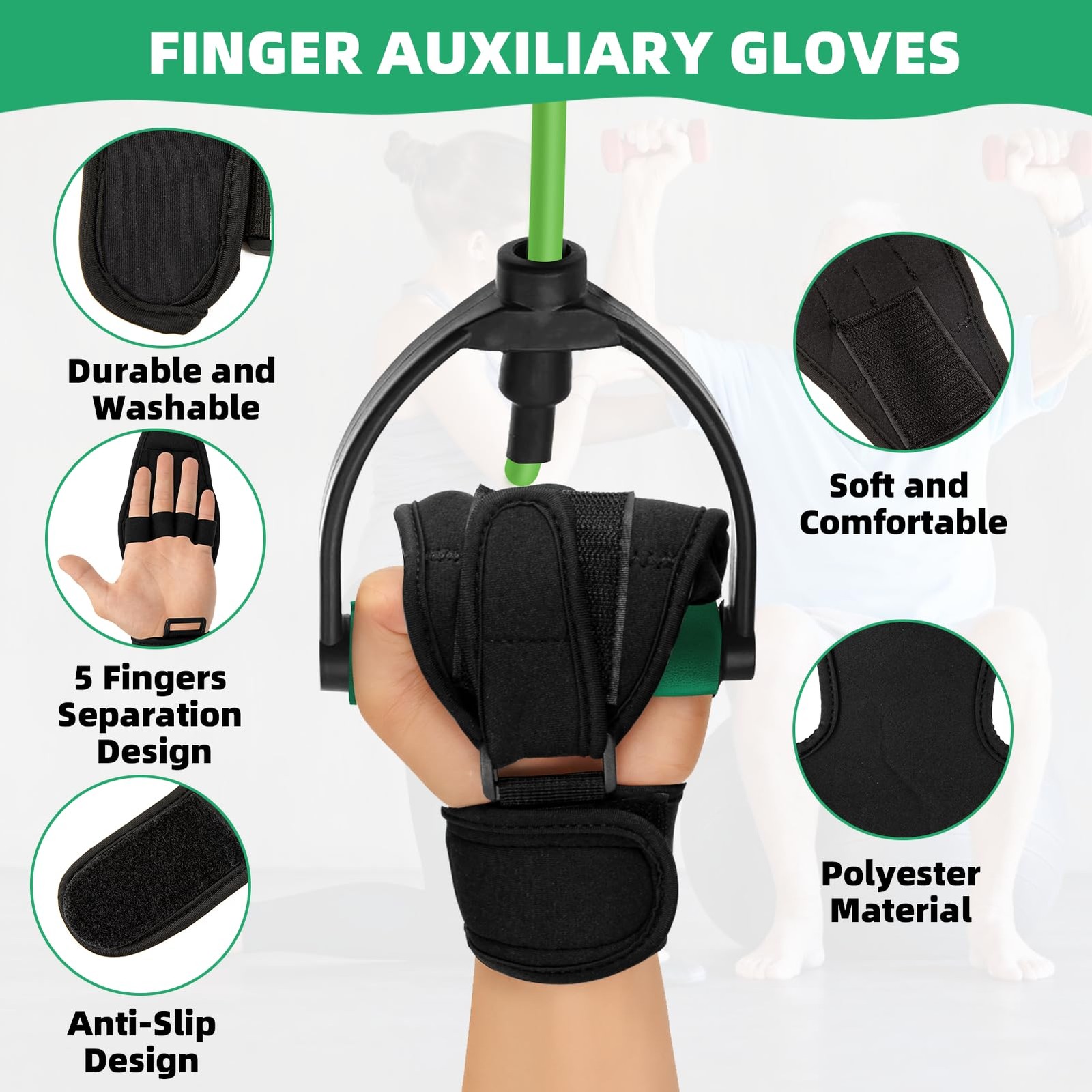 Black Stroke Hand Rehab Glove Hemiplegia & AntiSpasticity Aid for Elderly