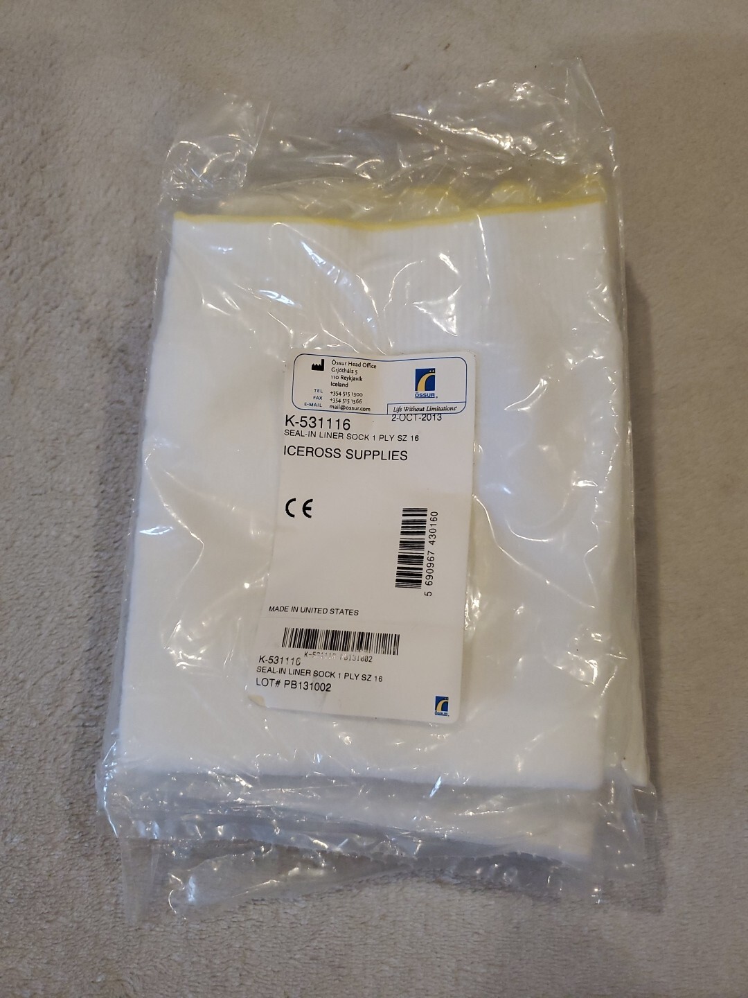 Ossur Seal-in Liner Sock 1ply Sz 16 Iceross Supplies