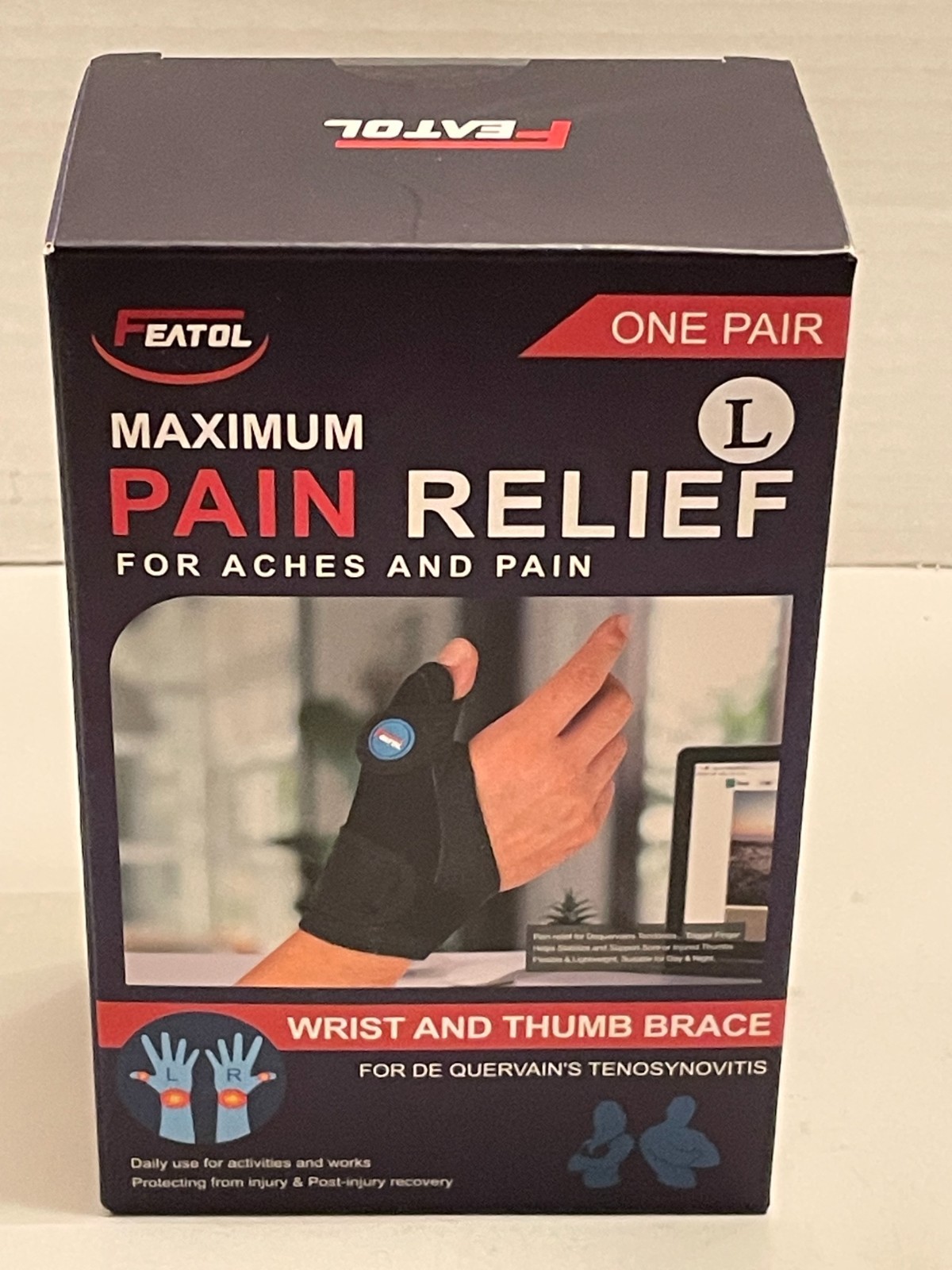 1 Pair Featol Wrist and Thumb Brace Stabilizer for Aches & Pain Relief Sz Large