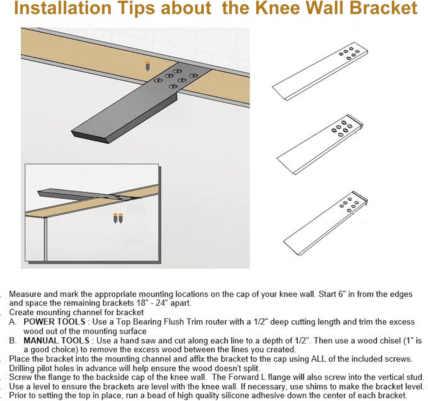 Countertop Support Bracket 3 Pack 10″ Lx 2.5″ W Hidden Black Knee Wall Support C