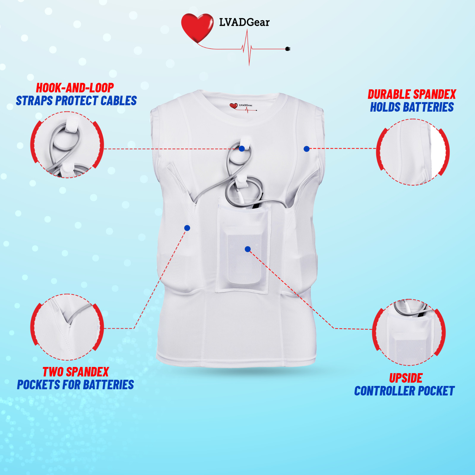LVAD Women’s HeartMate Tank Top – White Comfortable LVAD Wear, S to 3XL