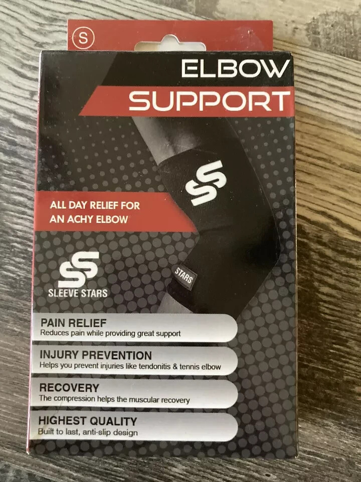 2–SS, Sleeve Stars, Elbow Support, All Day Relief for An Achy Elbow, Black, S