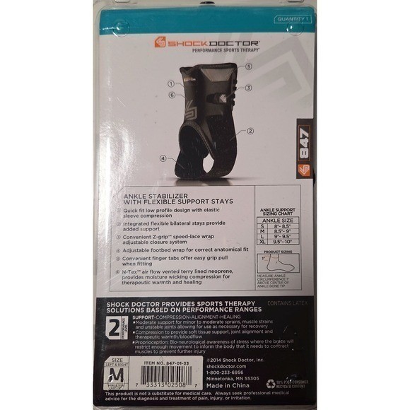 Ankle Stabilizer Shock Doctor M Black Flexible Support Stays 847 Brace