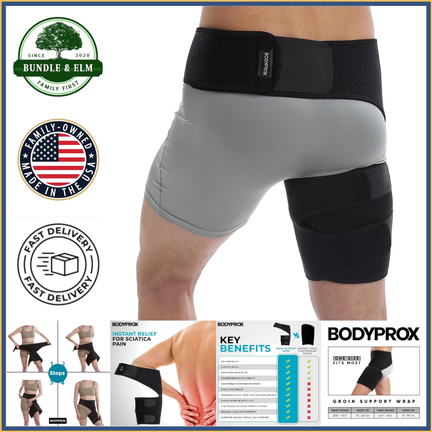 Supportive Groin Wrap for Sciatica and Thigh Pain Relief, Adjustable Design