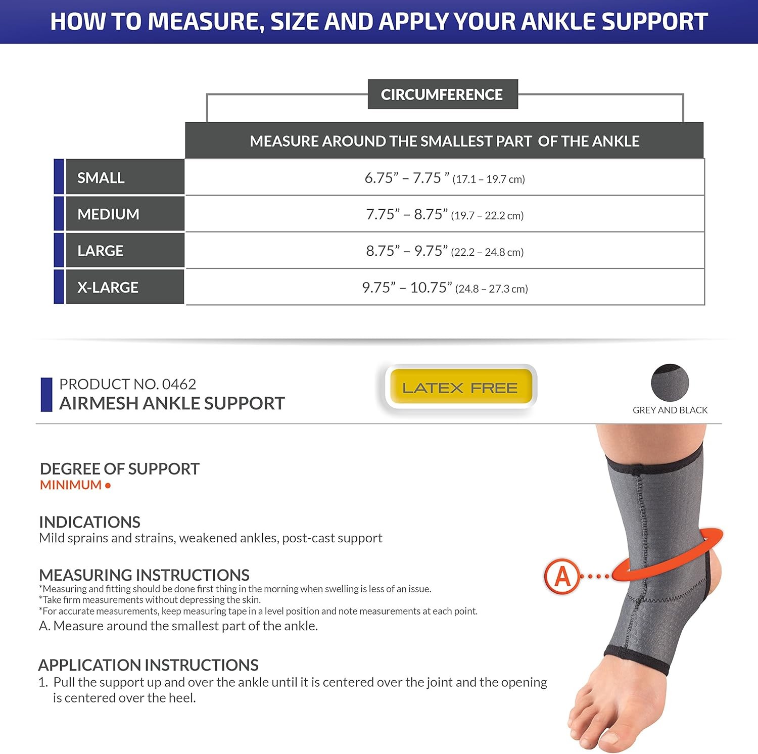 Champion Ankle Brace, Open Heel, Lightweight Support, Airmesh Fabric, Grey, Larg