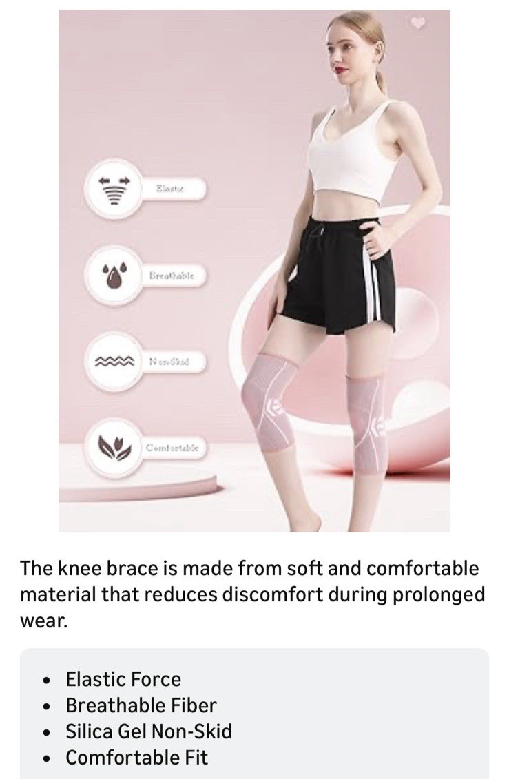 Knee Brace Unisex Sleeve for Pain Support Compression (1) Pair Black Large *NWT*