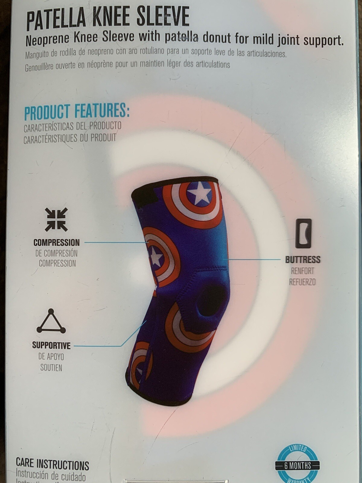 Marvel Captain America Knee Sleeve with Patella Donut. New. Youth