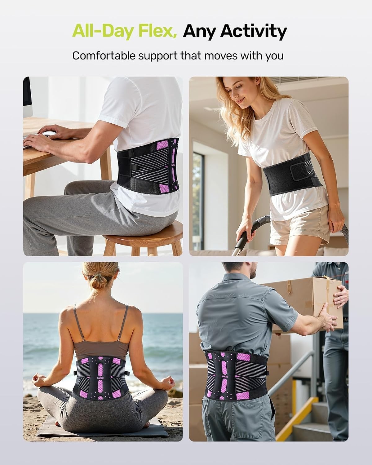 Lightweight Ergonomic Back Support Brace for Pain Relief – Breathable & Pink XXL