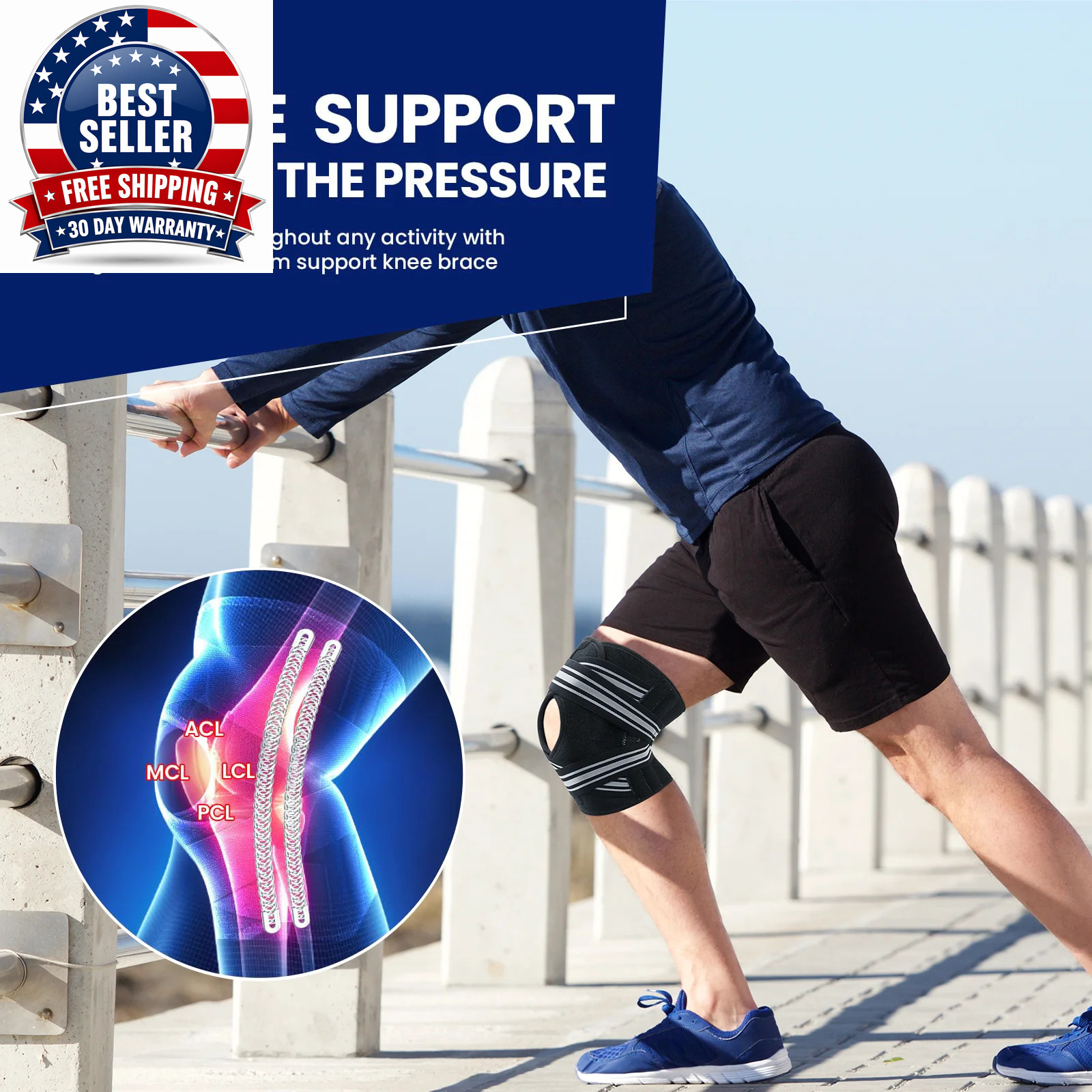 Knee Brace Support with Side Spring Stabilizers for Women and Men Meniscus Tear,