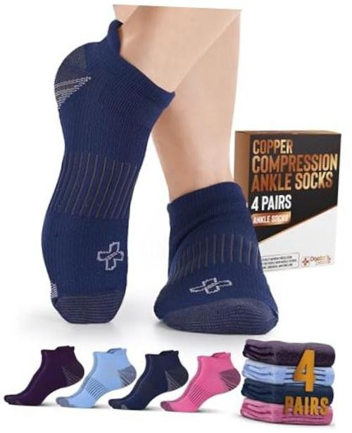 Copper Ankle Compression Socks for Large Navy/Light Blue/Purple/Pink – 4 Pairs