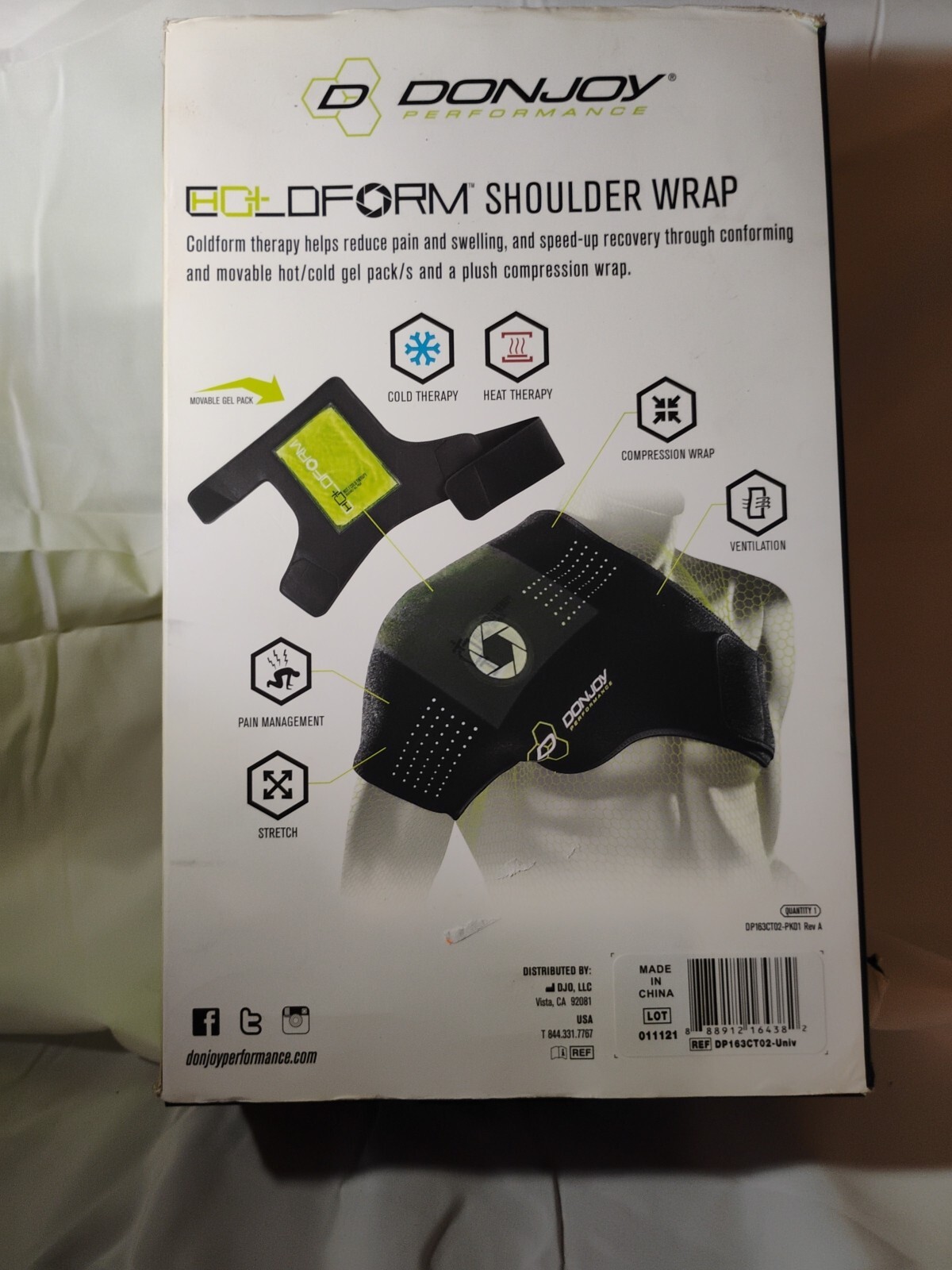 Donjoy Performance Coldform Hot Cold Therapy Shoulder Wrap pack Ice Pad