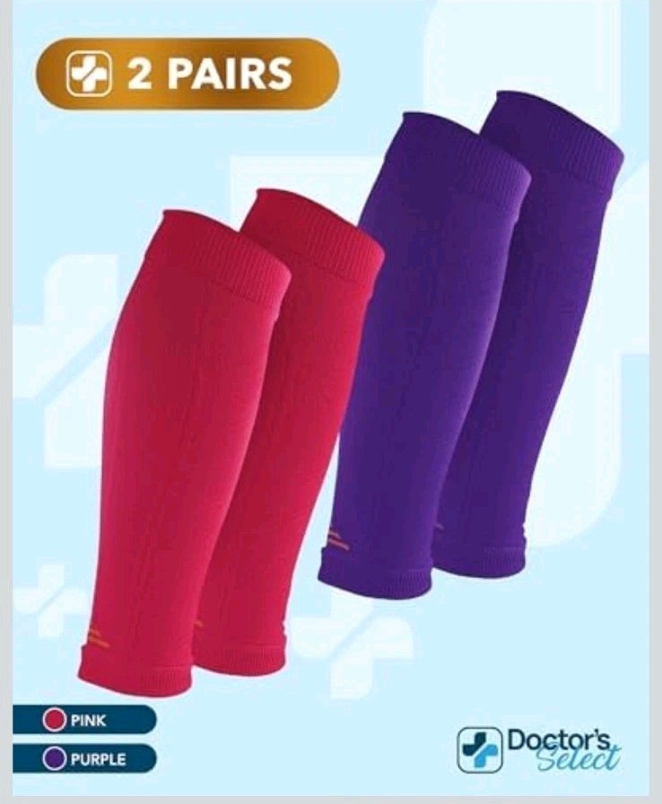 Doctors Select 2 Pairs Copper Calf Leg Compression Sleeve 3XL Pink Purple Unisex