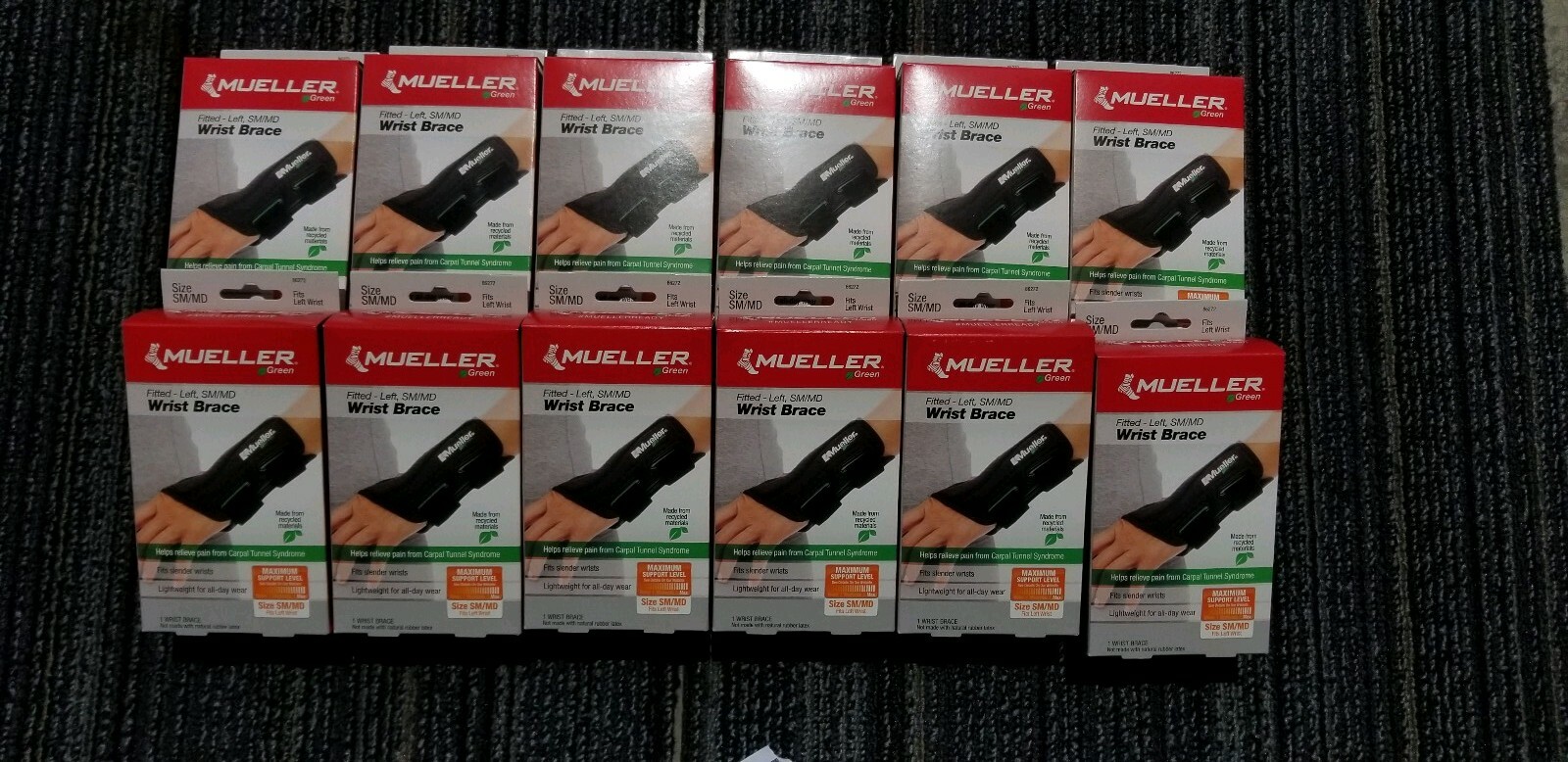 Mueller Fitted Wrist Brace Green Line Number 86271 left Fitted SM/MD 5-8″