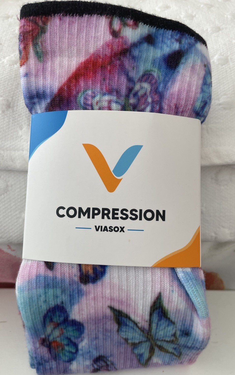 Viasox Compression Unisex Sz L Womens 14+ butterflies