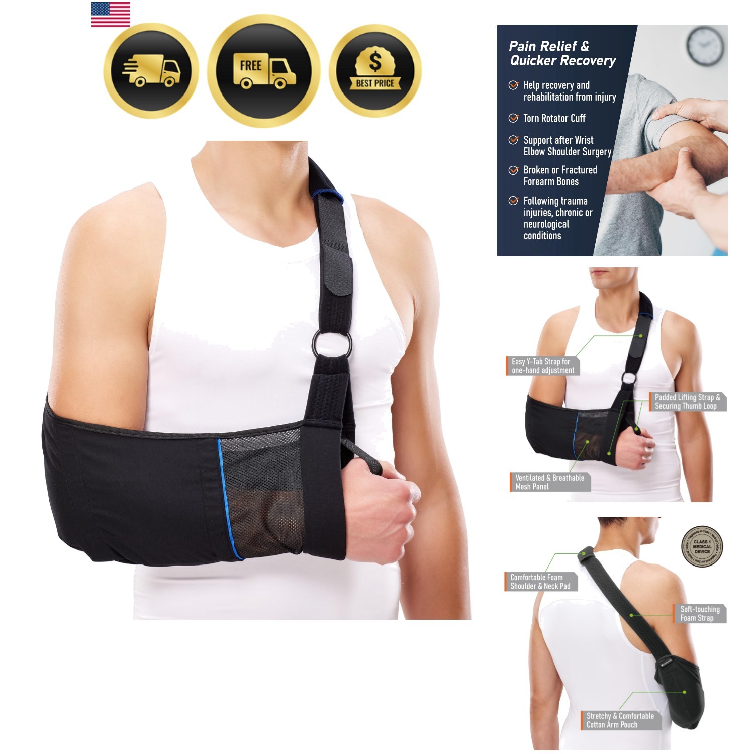 Arm Sling – Lightweight & Breathable Medical Sling with Adjustable Shoulder S…