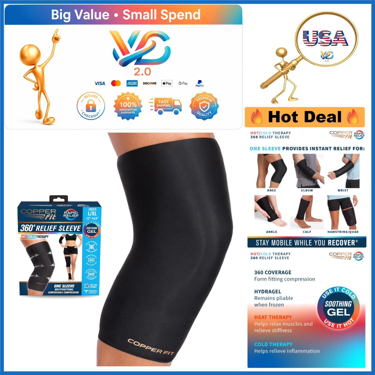 XX-Large Cold & Hot 360 Compression Sleeve for Knee, Elbow, Ankle, Wrist