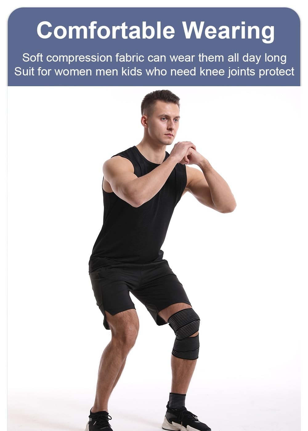 2 Pack Elastic Knee Brace Wraps Knee Compression Sleeves for Pain Relief