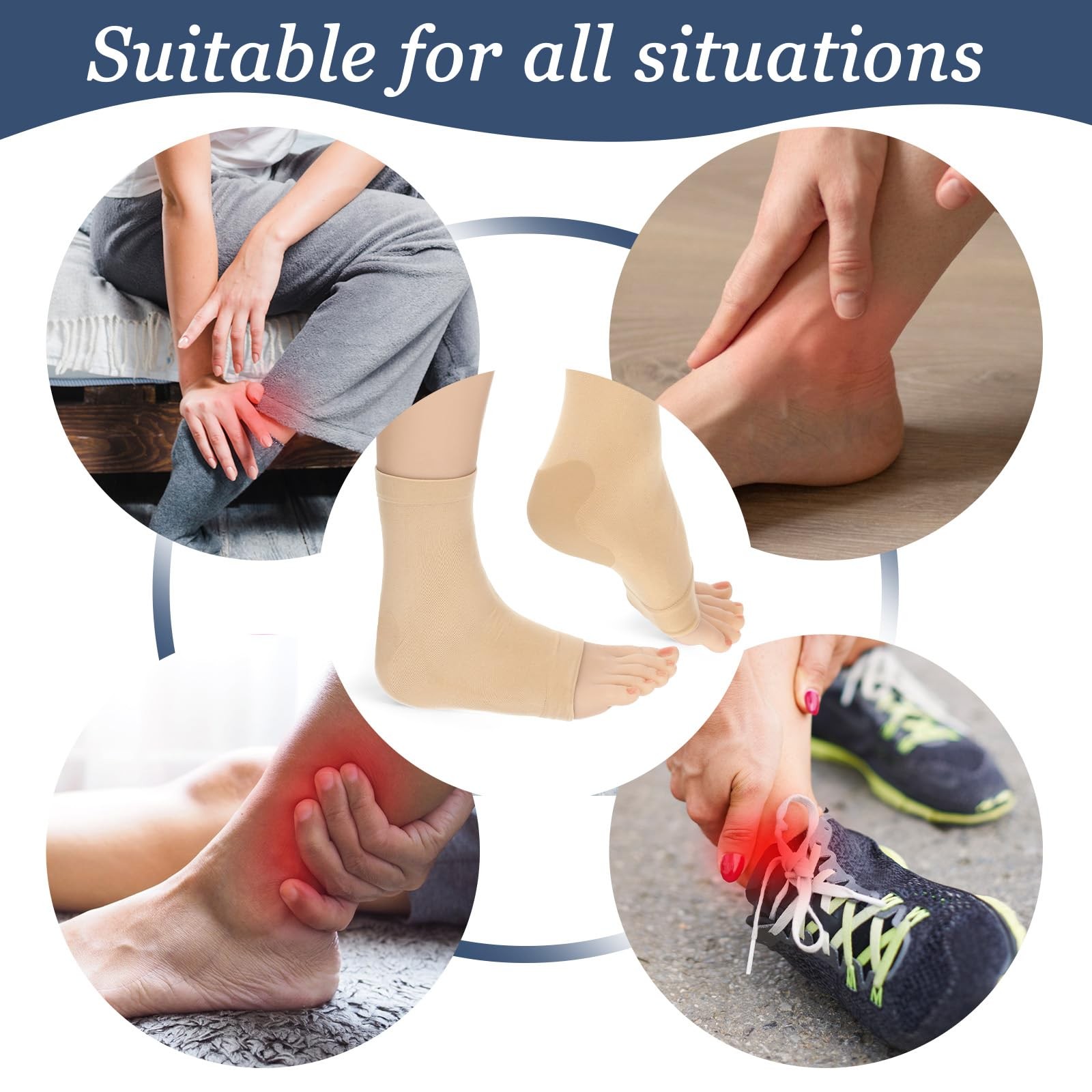 2 PCS Achilles Tendon Heel Protector Ankle Support Sock Open Toe skin color