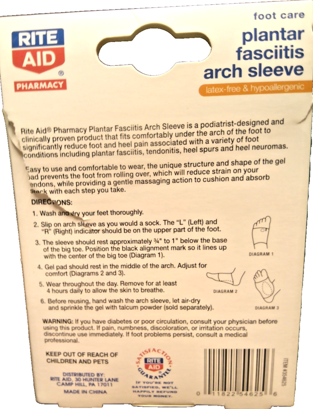 Rite Aid Plantar Fasciitis Arch Sleeve Reduces Heel & Foot Pain 1 Pair 1075