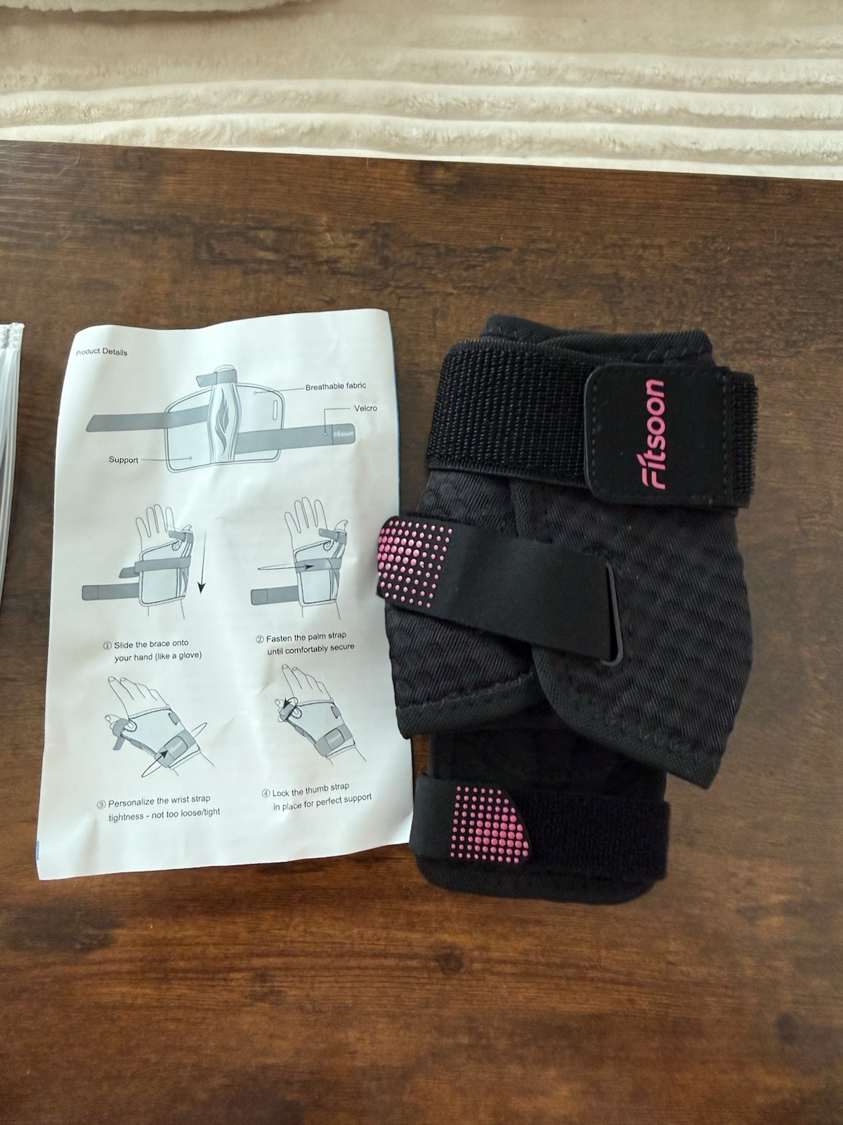 Fitsoon Adjustable Breathable Wrist/Thumb/Hand Brace Support Stabilize L BK/PK