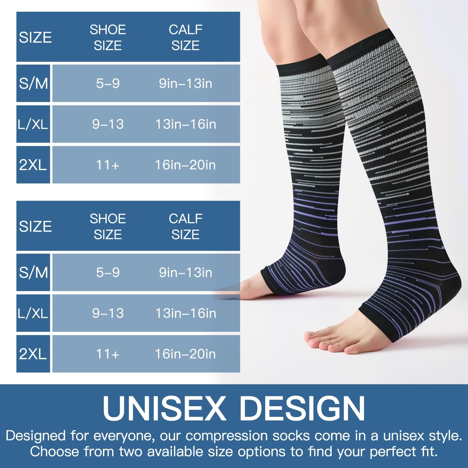 3 Pairs Toeless Open Toe 15-20mmH Compression Socks Knee High Stockings