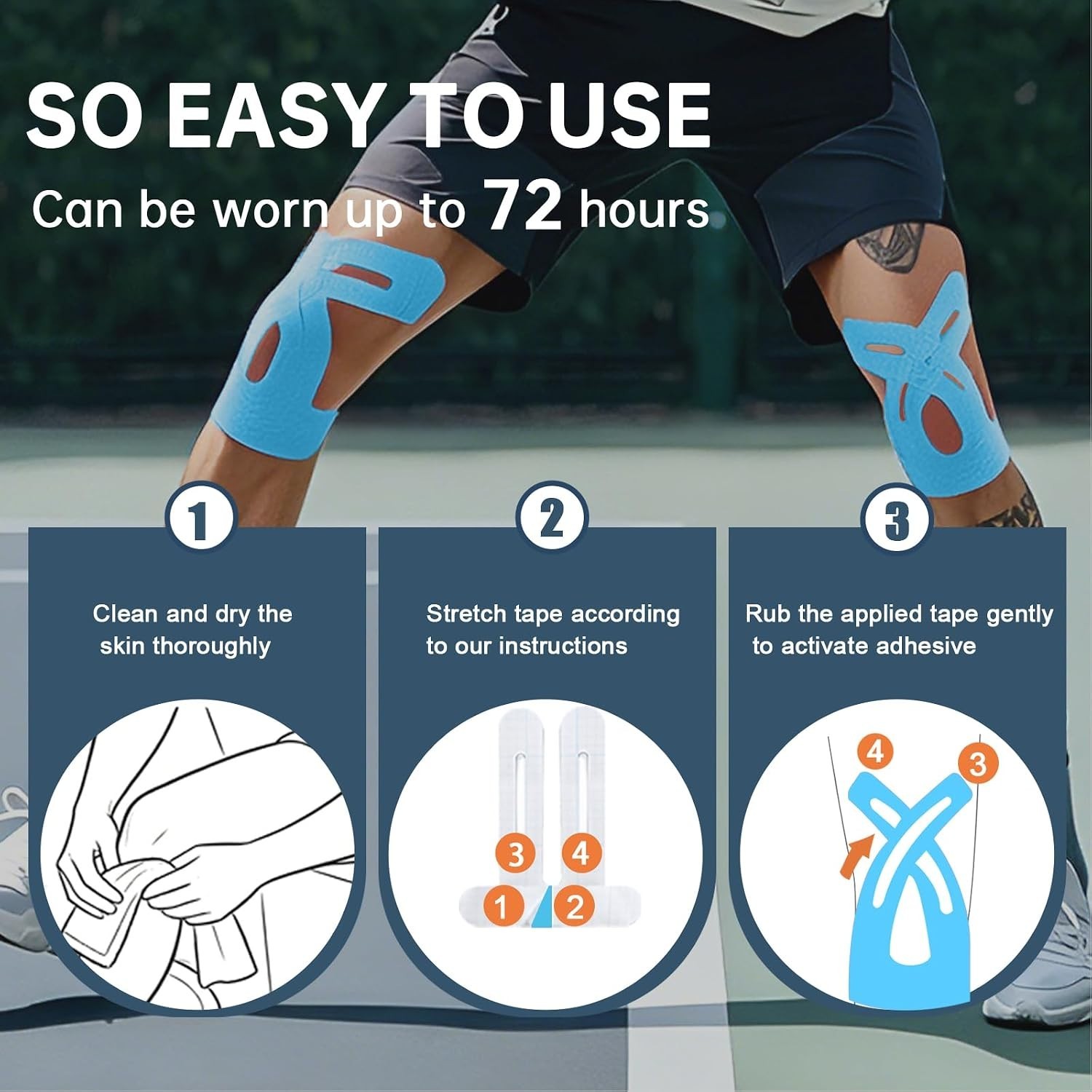 Precut Kinesiology Tape for Knees, 20 Pcs, Blue | Knee Support & Stability, K…