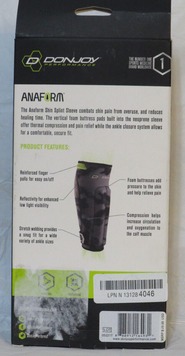 DONJOY ANAFORM SHIN SPLINT SLEEVE SMALL LEFT RIGHT BLACK GRAY CAMO COMPRESS NIB