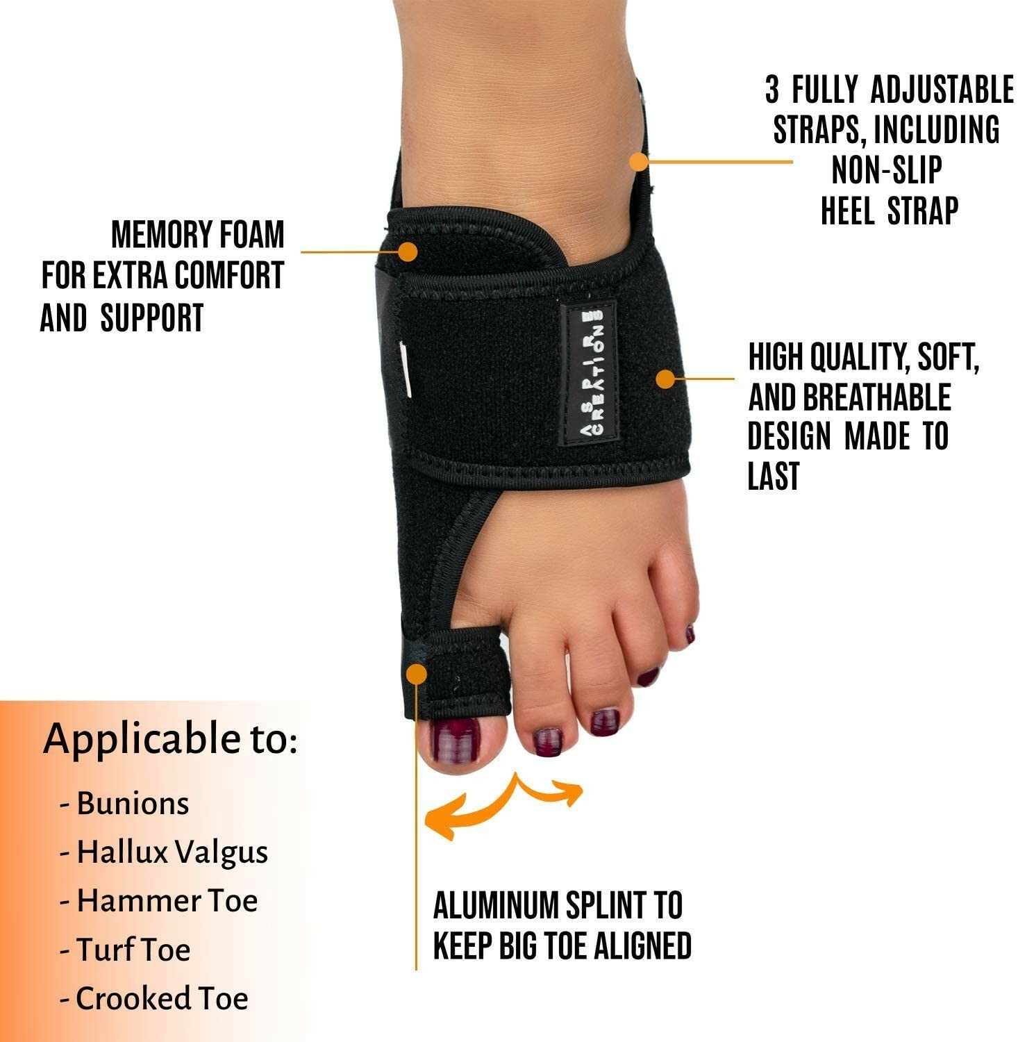 Bunion Corrector Splint w/ Memory Foam + Silicone Big Toe Separators (4 Piece)