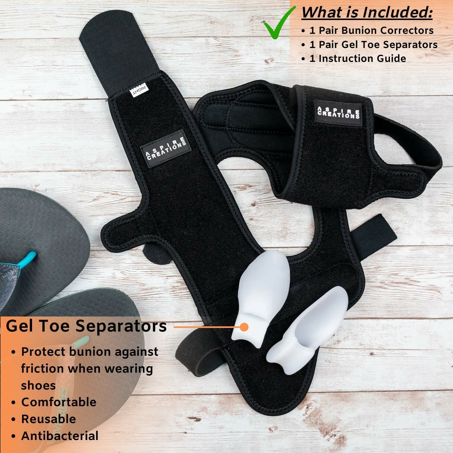 Bunion Corrector Splint w/ Memory Foam + Silicone Big Toe Separators (4 Piece)