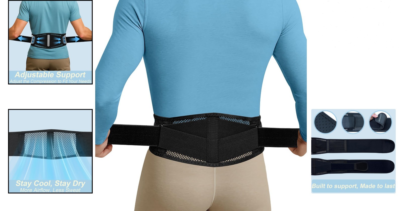 Lightweight Breathable Back Brace for Lower Back Pain Relief Lumbar Support B…