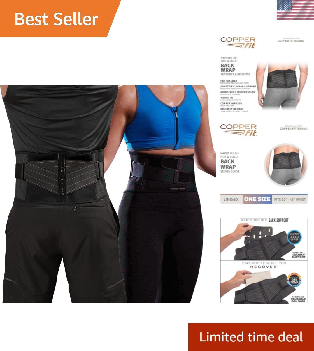 Rapid Relief Back Brace with Stabilizers & Hot/Cold Therapy for Back Pain