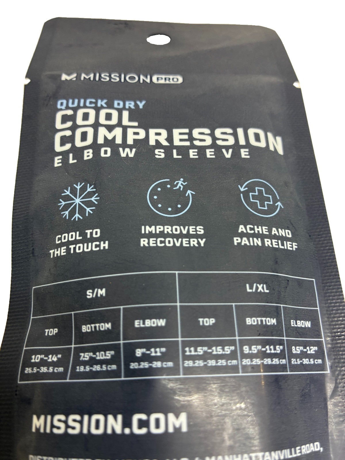 Mission Pro Quick Dry Cooling Compression Elbow Sleeve, Black, Size S/M