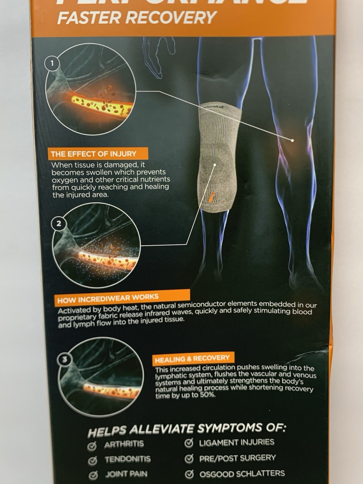 Incrediwear Knee Sleeve MEDIUM GRAY ~ Healing Brace Pain Arthritis Tendonitis