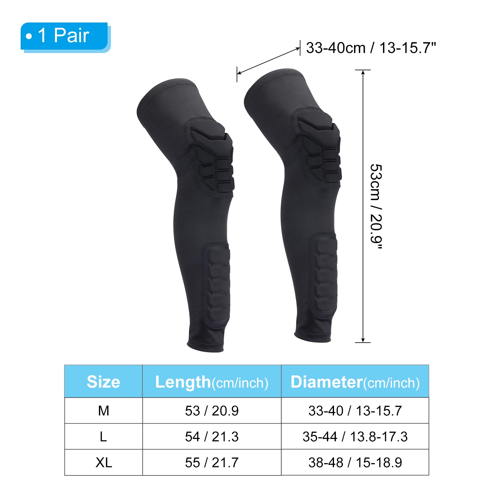 2Pcs Knee Calf Pads Knee Braces Guards Compression Leg Sleeve Black M