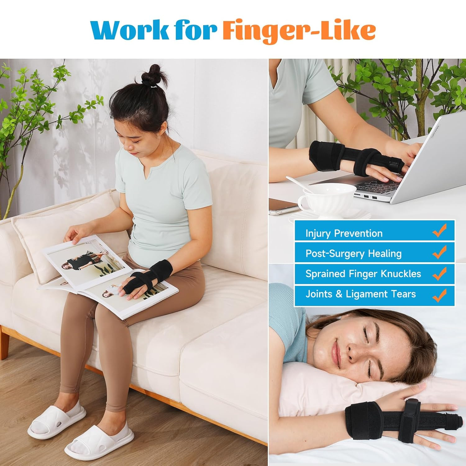 Fanwer Full Trigger Finger Splint, Reversible Middle Finger Extension Splint, Ri